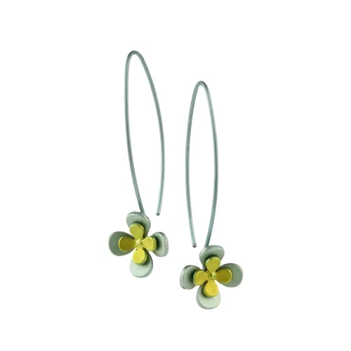 Double Four Yellow Petal Flower Drop Earrings
